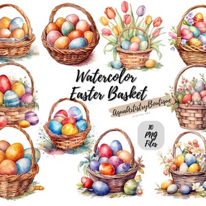 Cesto di Pasqua dell'acquerello / Download digitale / Arte della parete / Clipart dell'acquerello / Cesto di Pasqua PNG / Clipart di invito / Clipart del pacchetto di Pasqua