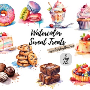 Aquarel zoet dessert | Digitale download | Kunst aan de muur | Aquarel clipart | Dessert-PNG | Uitnodiging clipart | Voedsel bundel clipart