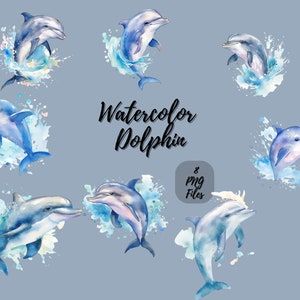 Watercolor Dolphin | Digital Download | Wall Art | Watercolor Clipart | Dolphin PNG | Invitation Clipart | Marine Life Animal Bundle Clipart