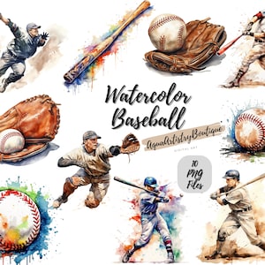 Béisbol de acuarela / Descarga digital / Arte de pared / Imágenes prediseñadas de acuarela / PNG de béisbol / Imágenes prediseñadas de invitación / Imágenes prediseñadas de paquete deportivo