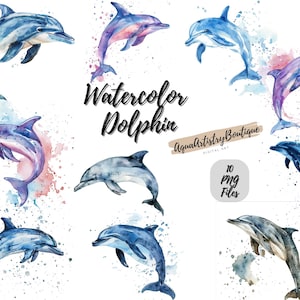 Watercolor Dolphin | Digital Download | Wall Art | Watercolor Clipart | Dolphin PNG | Invitation Clipart | Dolphin Bundle Clipart | Fish PNG