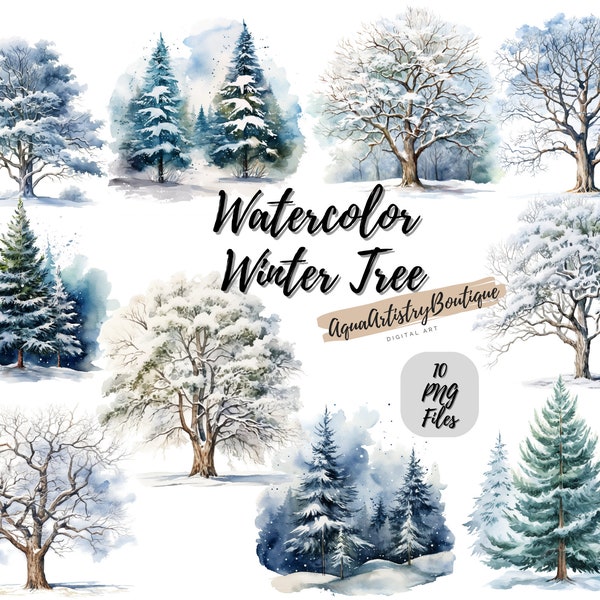 Watercolor Winter Tree | Digital Download | Wall Art | Watercolor Clipart | Winter Tree PNG | Invitation Clipart | Tree Bundle Clipart