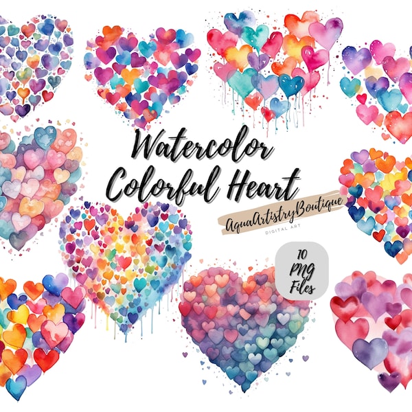 Watercolor Hearts | Digital Download | Wall Art |Watercolor Clipart | Heart PNG | Invitation Clipart | Valentine Bundle Clipart