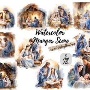 Akwarela Scena Żłóbka | Pobieranie Cyfrowe | Clipart Sceny Narodzenia | Clipart Akwarela | Clipart Zaproszenia | Clipart Religia Pakiet