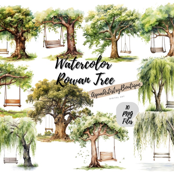 Watercolor Tree Swings | Digital Download | Wall Art | Watercolor Clipart | Tree Swings PNG | Invitation Clipart | Tree Bundle Clipart