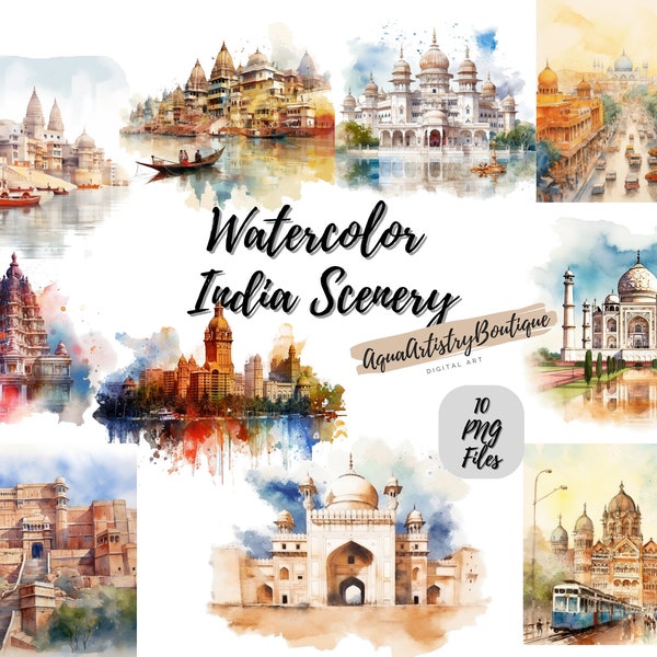 Watercolor India Scenery | Digital Download | Wall Art | Watercolor Clipart | India PNG | Invitation Clipart | Country Bundle Clipart