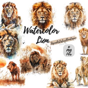 León de acuarela / Descarga digital / Arte mural / Clipart de acuarela / León PNG / Clipart de invitación / Paquete de imágenes prediseñadas de león / Safari de acuarela
