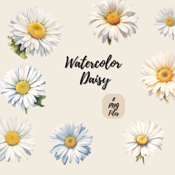 Watercolor Daisy | Digital Download | Wall Art | Watercolor Clipart | Flower PNG | Invitation Clipart | Daisy Bundle Clipart