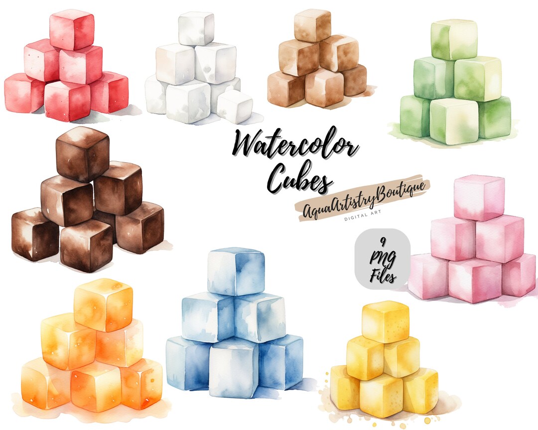 Watercolor Cubes Digital Download Wall Art Watercolor Clipart Shapes
