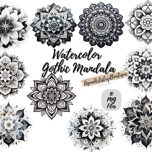 Mandala gotico dell'acquerello / Download digitale / Wall Art / Clipart acquerello / Mandala PNG / Clipart invito / Clipart pacchetto Mandala