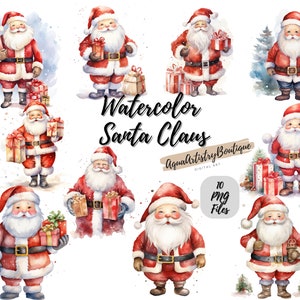 Aquarela Papai Noel | Download Digital | Arte de parede | Clipart aquarela | Papai Noel PNG | Clipart de convite | Pacote de Natal Clipart