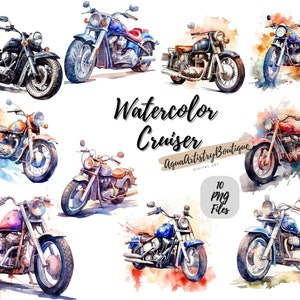 Bici da crociera ad acquerello / Download digitale / Wall Art / Clipart ad acquerello / PNG moto / Clipart invito / Clipart pacchetto bici