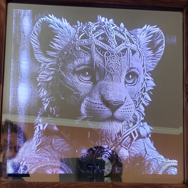 Laser engraved mirror with LED lighting and shadowbox