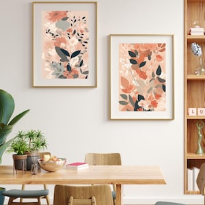 Conjunto dos artes modernas, decoración de interiores flores, minimalista, descarga digital, wall art, Cuadros modernos, imágenes diseño