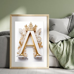 7 letras A artes corona nombre bebé, decoración de interiores minimalista, descarga digital, wall art, Cuadros decorativos imágenes modernos