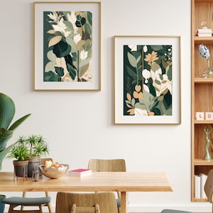 Duas artes modernas, decoração de interiores, flores verdes, minimalista, download digital, arte de parede, pinturas decorativas modernas, imagens
