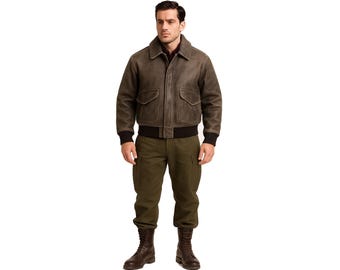 Vintage Brown Leather Bomber Jacket Men - Distressed Aviator Style