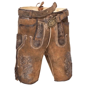 Authentic German Lederhosen Outfit for Men – Traditional Bavarian Leather Shorts with Suspenders for Oktoberfest & German Costume Events