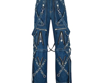 Pantalones vaqueros punk convertibles: vaqueros góticos de estilo tecnológico con cadenas