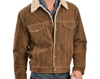 Handmade Suede Leather Trucker Jacket: Vintage Western Cowboy Style