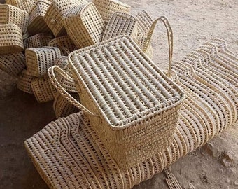 Les malles de rangement en osier- boîte de rangement-coffre -panier rangement en feuilles de palmier -doum artisanat marocain