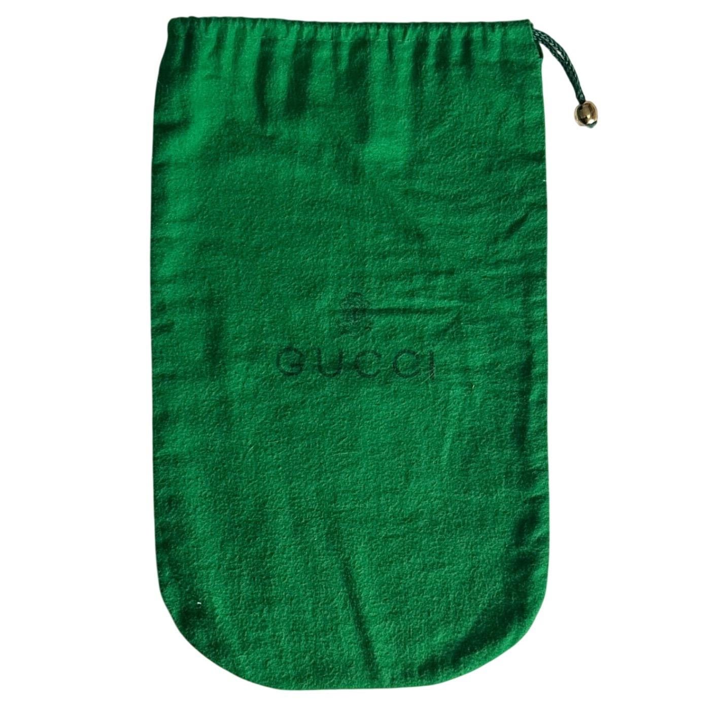 Vintage Gucci Green Flannel Drawstring Dust Bag Pouch Gold Bead 14.5 X 9