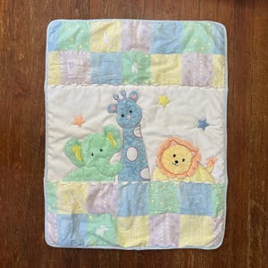 Vintage Lambs & Ivy Baby Quilt Blanket Crib Comforter Safari Pastel Patchwork