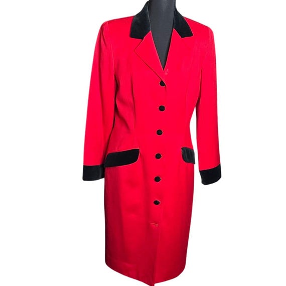 Brooks Brothers, Brooks Brothers Red Wool Longline Dress Velvet Trim USA Made Womens 8 Academia
