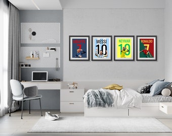 Mbappe Ronaldo Messi Neymar Poster Bundler, Soccer Football Printable Poster, Mid-Century Modern, Uni Dorm Room, Soccer GOATs, Set of 4
