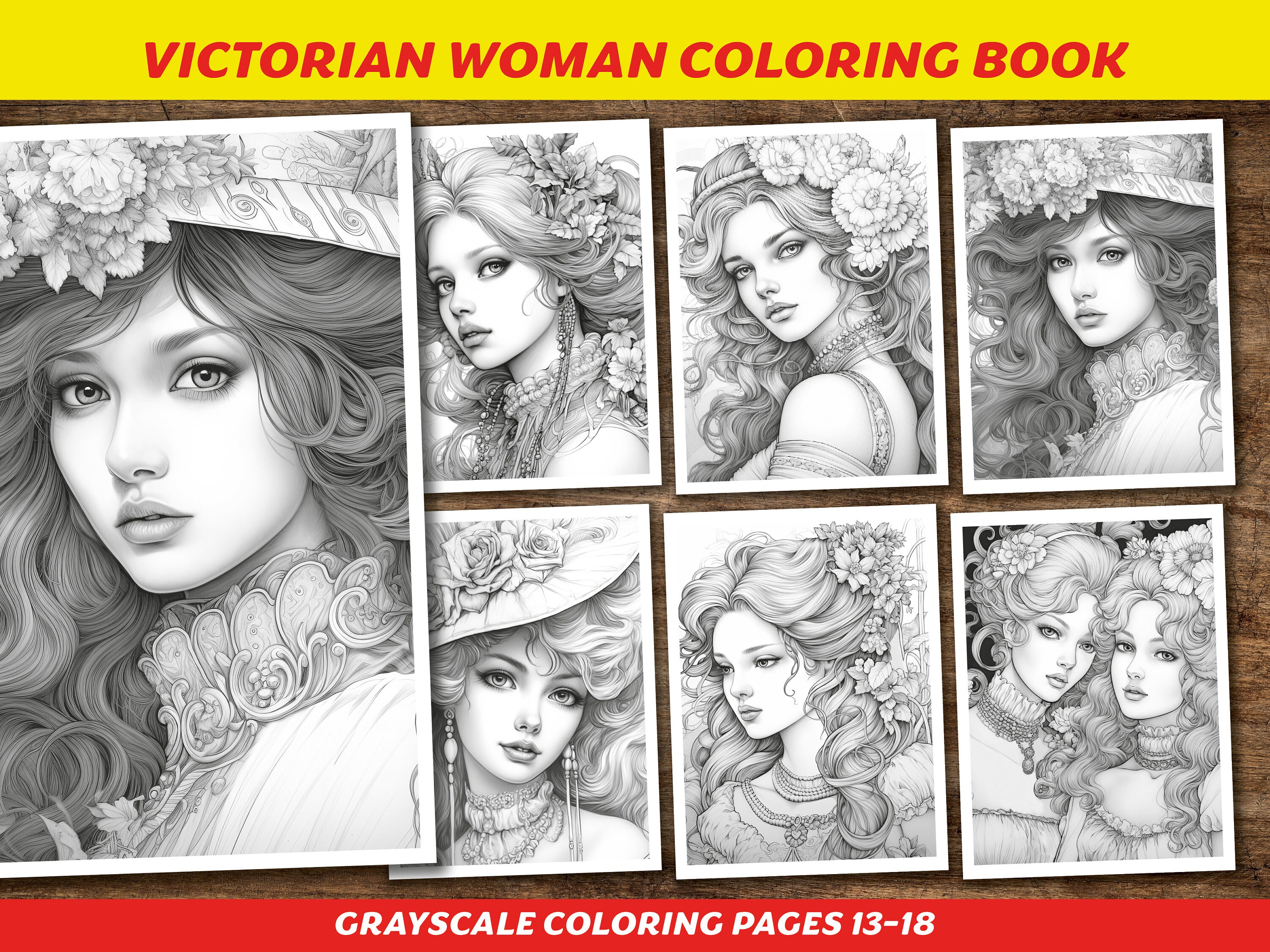 Victorian Woman Coloring Book Pages Printable Art Fantasy - Etsy