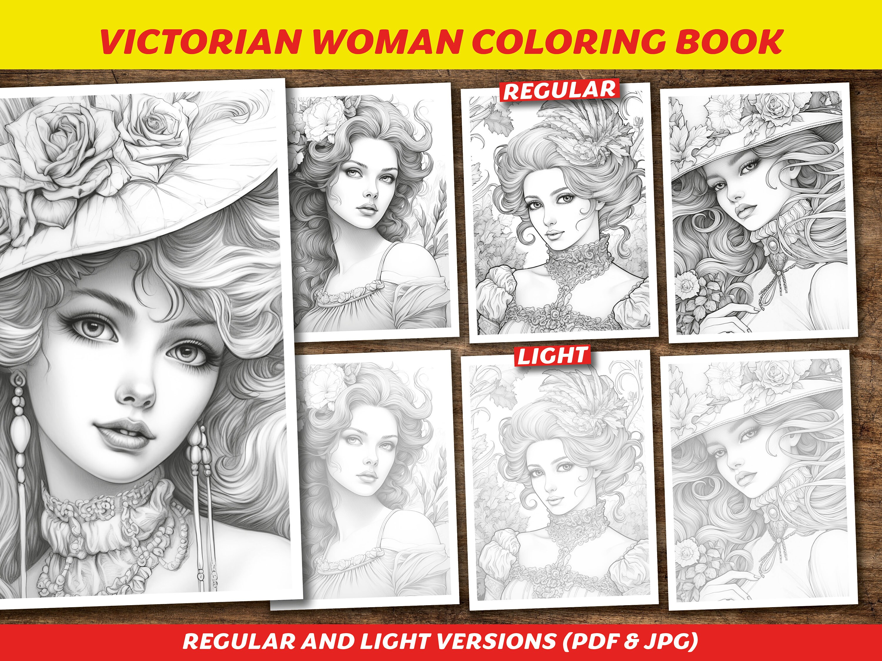 Victorian Woman Coloring Book Pages Printable Art Fantasy - Etsy