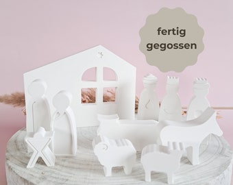 Krippe modern weiß gegossen | Weihnachtskrippe modern | Weiße Weihnachtskrippe | Krippe Raysin als Deko Figuren Weihnachtskrippe