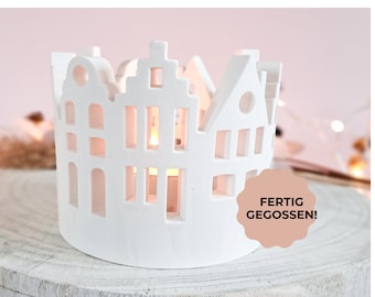 Lichterhäuserkranz gegossen | Lichthäuser als Lichterstadt | Geschenk für Freundin | Lichthaus  für Teelicht | Mitbringsel zum Einzug