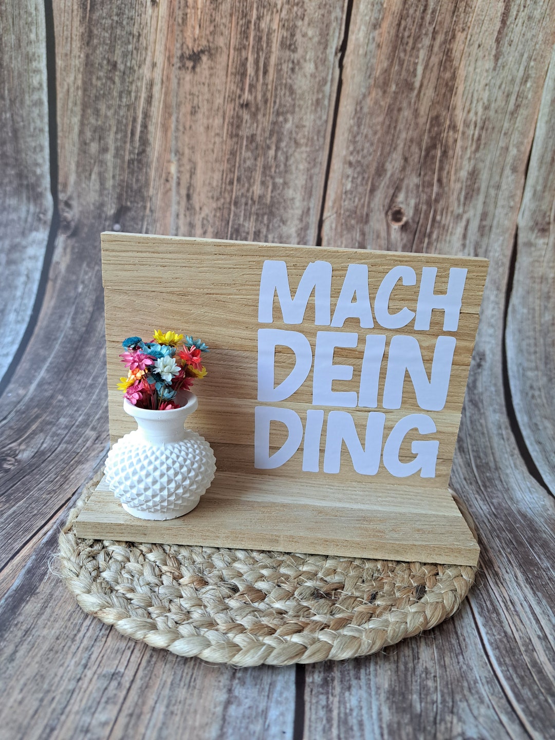 Deko Schild Holz Klötzchen Mit Spruch Und Trockenblumen Etsy