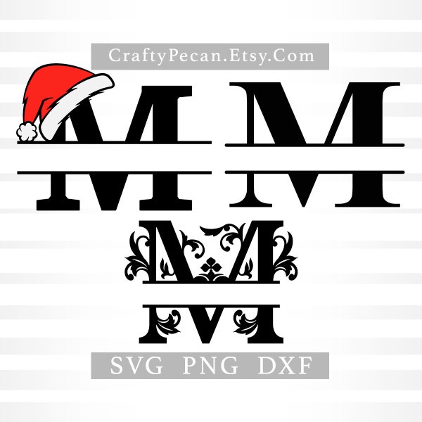 Monogram SVG Bundle, 3 Monogram Alphabets, Santa Hat Monogram Letters SVG, Digital Download, Cut Files separate svg png dxf files