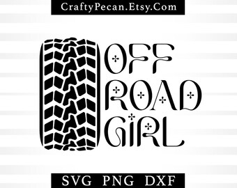 May include: Black and white graphic design featuring a tire tread and the text "Off Road Girl".