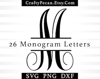 Vine Split Monogram Font: SVG, PNG, DXF Cut Files
