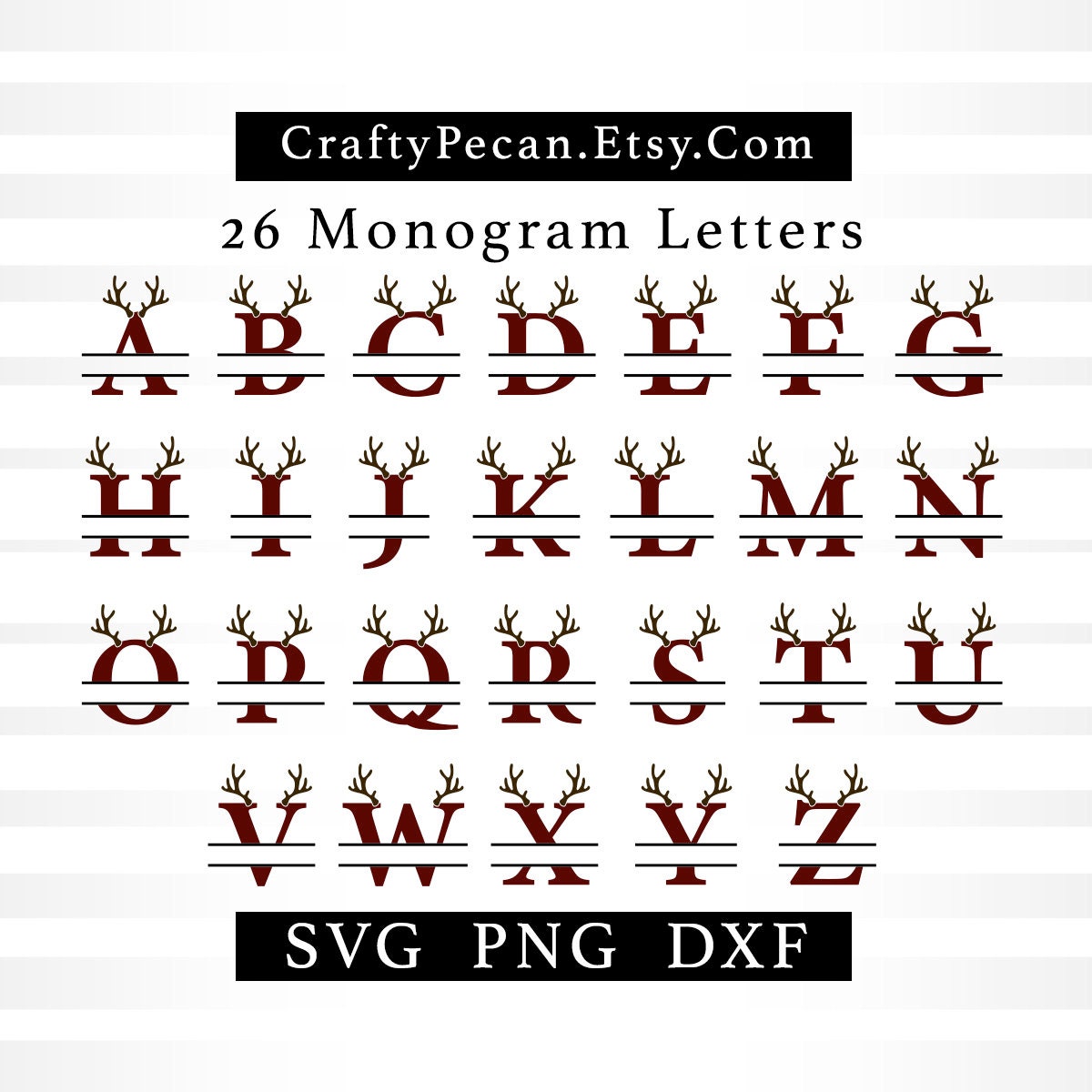 Christmas Reindeer Alphabet Svg Png Dxf Files, Split Monogram Letters Svg, Deer Antlers Alphabet ...