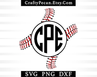 Baseball Stitches Monogram Frame SVG: Circle Design, Shirt Printing (Digital Download)
