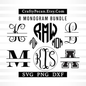 Monogram Svg, 8 Monogram Fonts Bundle Svg, Cricut Font Bundle, Monogram Letters Svg, Dxf Cut Files, Printable Monogram Png, Laser Cut Fonts