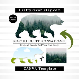 Canva Templates, Bear Silhouette Canva Photo Frame, Drag and Drop frames, Canva Frames, Canva Design Digital Download