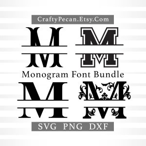 4 Monogram Font Bundle Svg, Split Monogram Alphabet Bundle, Monogram Letters SVG, Digital Download, Svg Cut Files for Cricut and Silhouette
