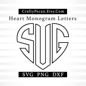 Fonte de monograma com contorno de coração SVG, alfabeto de monograma com 3 letras, fonte Cricut SVG, letras de monograma de casamento SVG, DXF, monograma para impressão em PNG