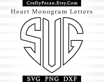 Fuente de monograma de corazón con contorno: SVG de 3 letras, PNG, DXF (descarga digital)