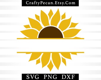 Split Sunflower Svg, Split Monogram Frame svg, Sunflower png, dxf cut files, Sunflower monogram Svg files for Cricut Maker Silhouette Cameo