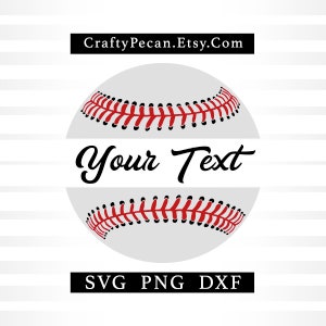 May include: A white baseball with red stitching and black outlines. The text "Your Text" is written in black cursive font on the baseball.