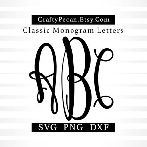 Fuentes SVG de monograma clásico, fuente SVG de monograma de 3 letras para Cricut, monograma PNG, archivos de corte DXF, fuente de grabado de monograma circular