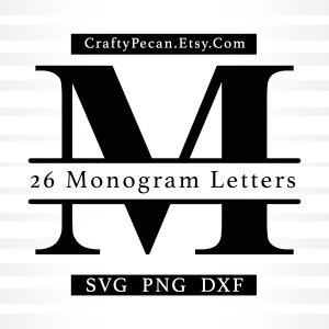 Fuente de monograma dividido SVG, letras del alfabeto de Cricut, archivos de monograma SVG, PNG y DXF, letras divididas SVG, clipart de monograma imprimible PNG