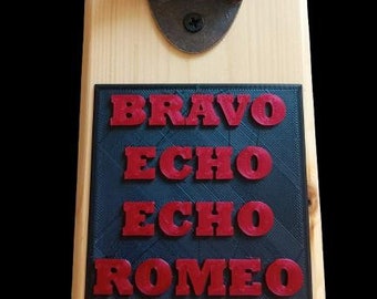 Wall Mounted Bottle Opener "BEER" - Great present for birthdays / Secret Santa. 3D Printed on Varnished Wooded Plate