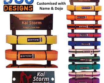 Personalised Martial Arts Belt Display - Wall mounted / Modular / Any number of Belts. MMA / Kickboxing / Judo / Karate / Jujitsu.
